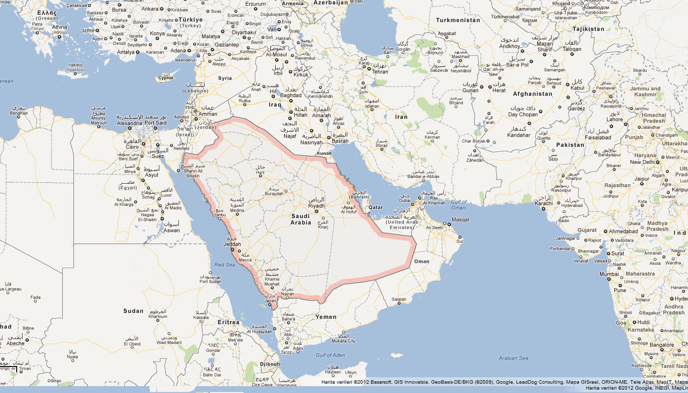 harita suudi arabistan ortadogu